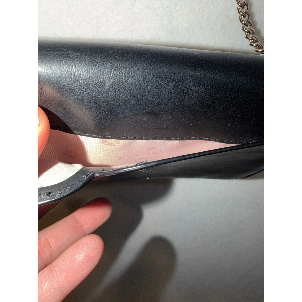 Kate‎ Spade Black Leather Heart Lock Chain Wallet Clutch Evening Bag